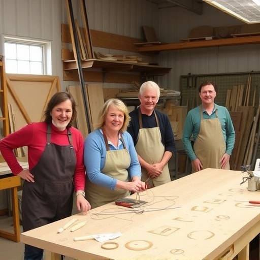 A group photo of the Artisan Home Furnishings team smiling in the workshop